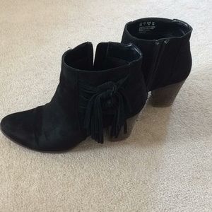 Black Heeled Booties With Fringe Detail